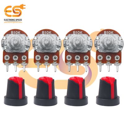 Combo of 10K 6 Pin D Shaft Dual Gang Rotary Potentiometer (A10, B10) Volume Pot 10K with Knob (Pack of 4)